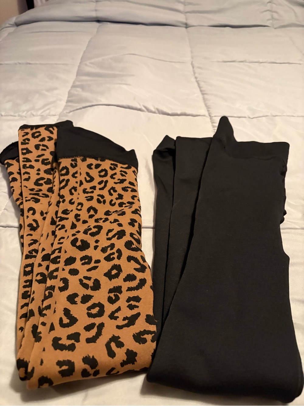 Time and Tru Black Leggings with Brown Leopard Side Panel